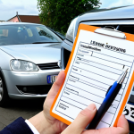 **

Prompt: A person standing next to a used car, looking thoughtfully at it, holding a checklist and pen. In the background, a dealership with "Leasing" sign is slightly blurred. Emphasize the decision between buying and returning the car. German license plate.

**