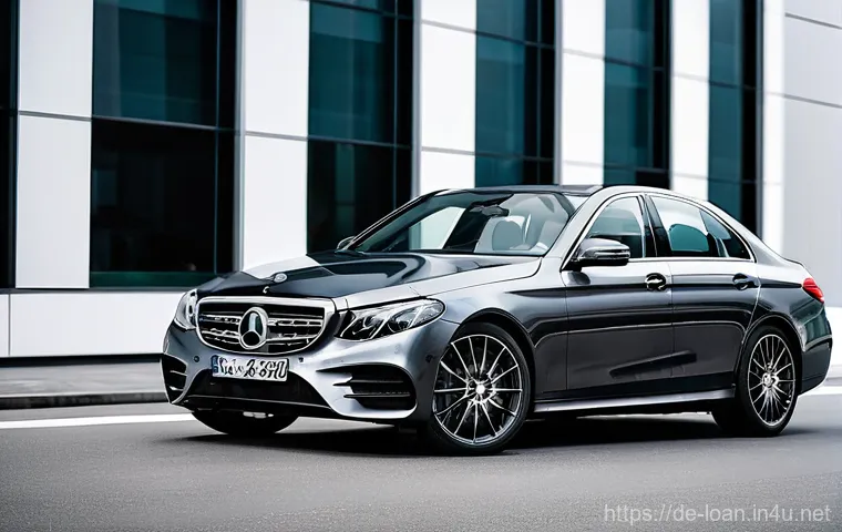 리스와 렌트 세금 차이 - **Prompt: "A sleek, modern German luxury car (e.g., a black Mercedes E-Class or a dark grey BMW 5 Se...