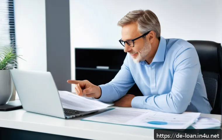 캐피탈 대출 승인 절차 - A professional German bank interior scene showing a middle-aged man in business casual attire sittin...
