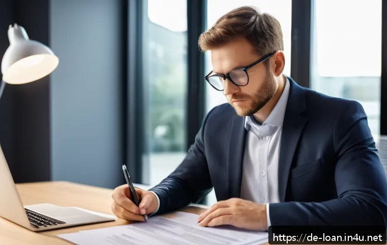리스 차량 계약서 체크리스트 - A detailed business office scene showing a German professional carefully reviewing a complex leasing...