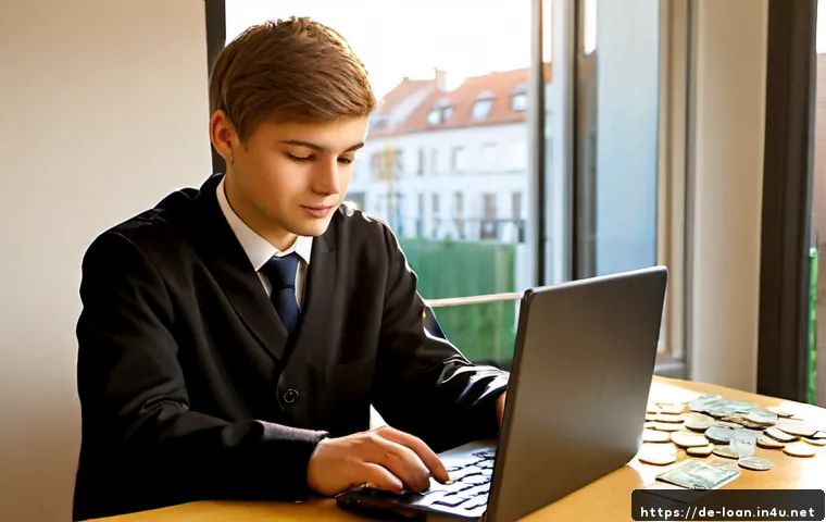 학자금 대출 상환 방법 - Photorealistic young German university graduate at a tidy apartment desk, calmly reviewing a student...